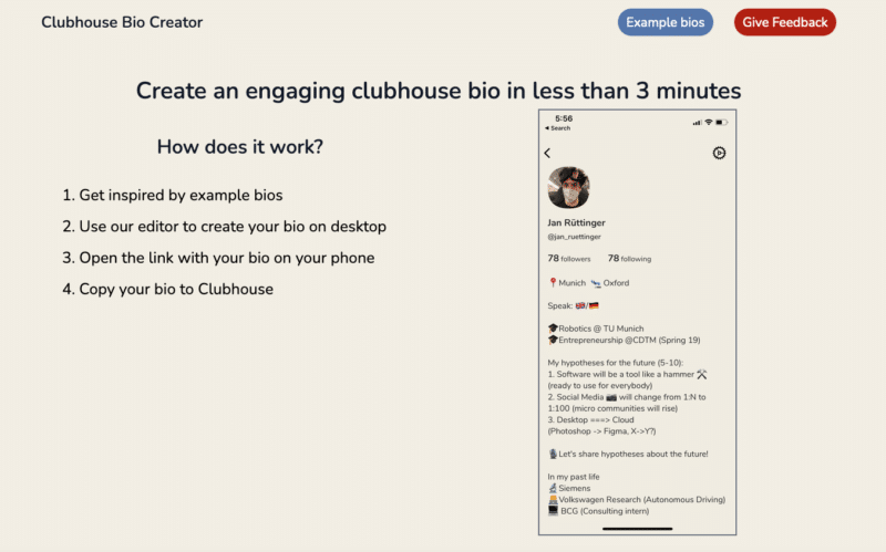 Clubhouse-Bio-Creator-app