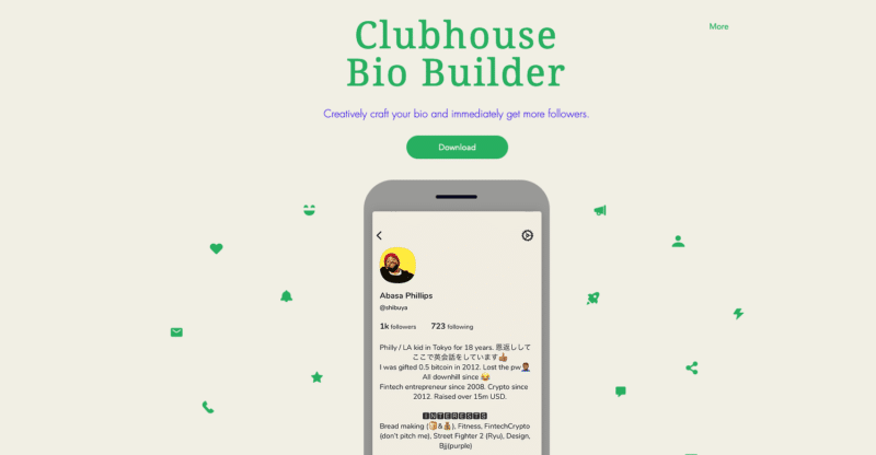 Clubhouse bio builder